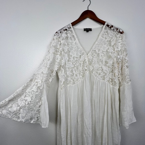 Boho Crochet Flare Sleeve Dress XL Babydoll Flowy Oversized Semi Sheer Fairy - Picture 2 of 11